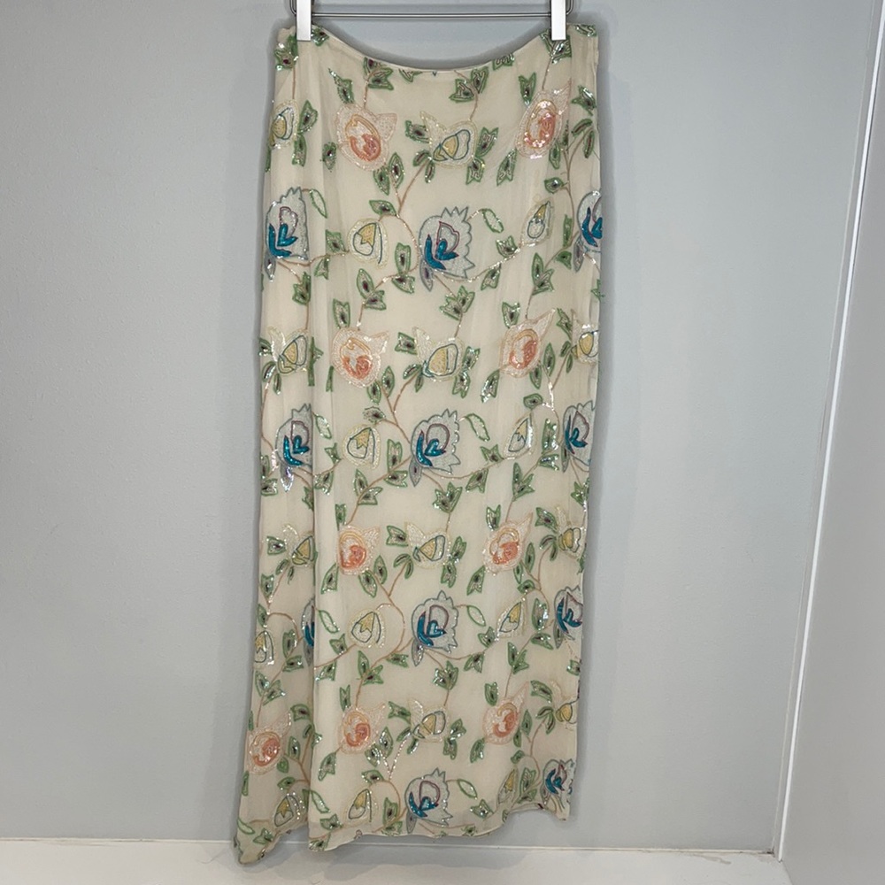Krizia Gorgeous Beaded 100% Silk Maxi Skirt